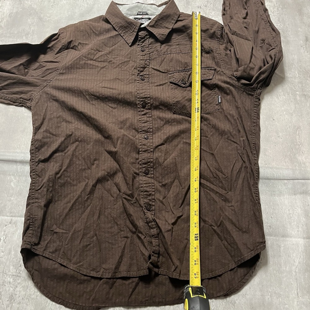 Billabong Men's Button Down Long Sleeve Shirt Size XL Brown Striped - Picture 5 of 8